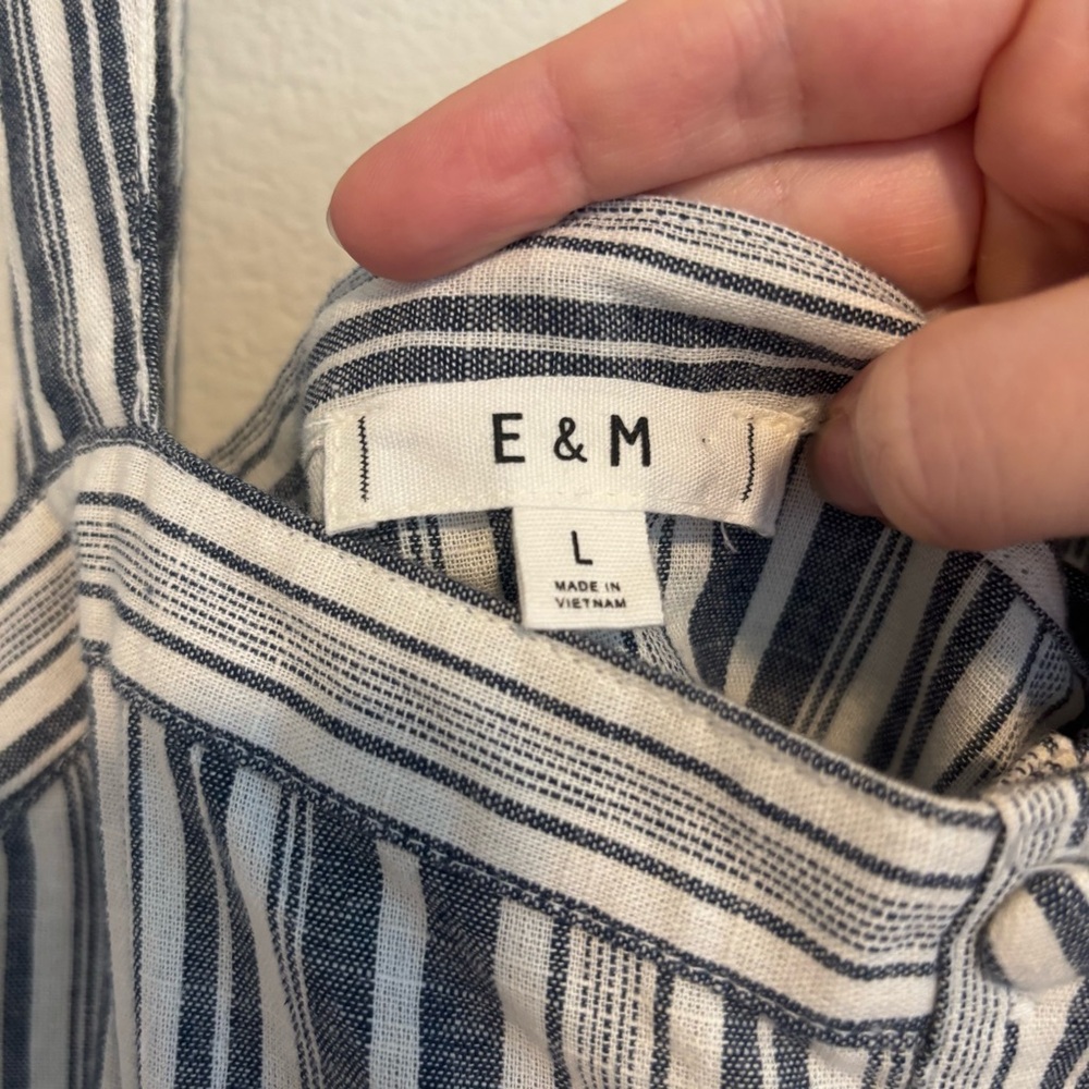 Striped Button-Down Shift Dress Navy and White Size Large 100% Cotton - Picture 3 of 9